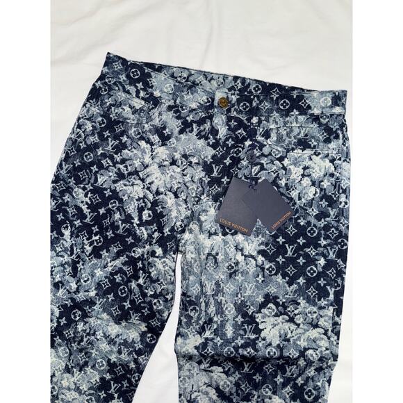 Louis Vuitton Tapestry Regular Denim Blue Monogram Logo Jeans Pants 32 - Picture 4 of 15